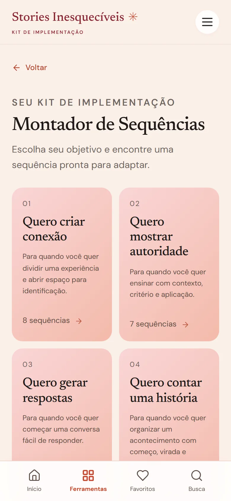 Tela do Montador de Sequências com os objetivos